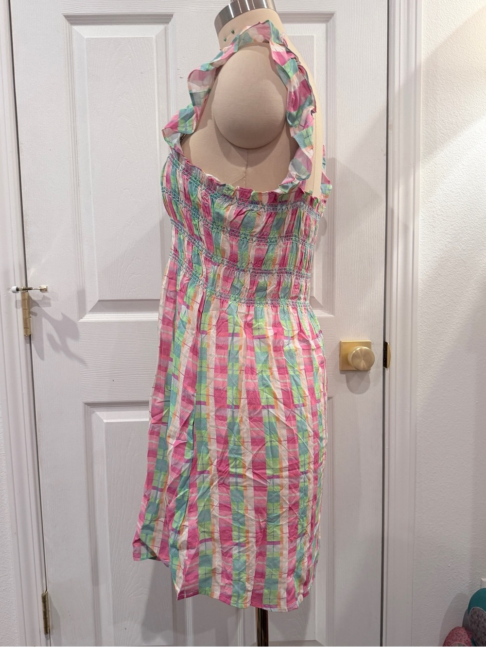 French Connection Bibiana Check Pastel Plaid Mini Dress - Pink & Mint - 12 - Picture 6 of 16